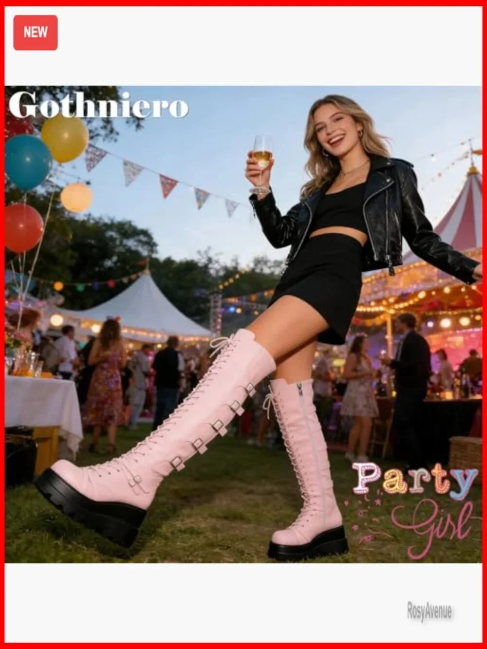 Over Knee Platform Boots Chunky Heel Side Zip Lace Up Motorcycle Boots
